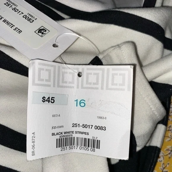 NWT 16 Liz Claiborne Black White Stripes Back Zip Belt Loops Sleeveless Dress - Picture 15 of 16